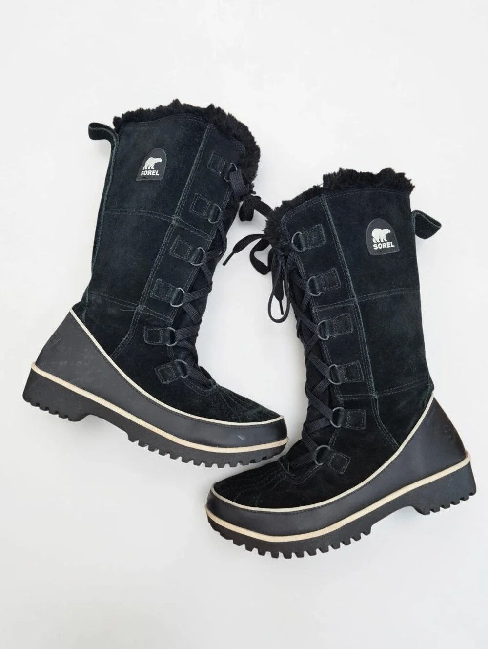 Sorel Tivoli High II Waterproof Suede Black winter Boots Size 8  Faux Fur Snow